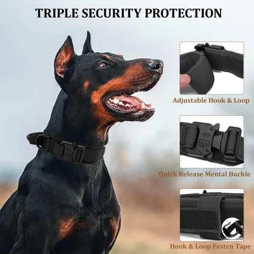 Miniatura 4 de Collar táctico para perros con asa - Collar de entrenamiento militar ajustable de nailon suave y hebilla de metal resistente para perros medianos