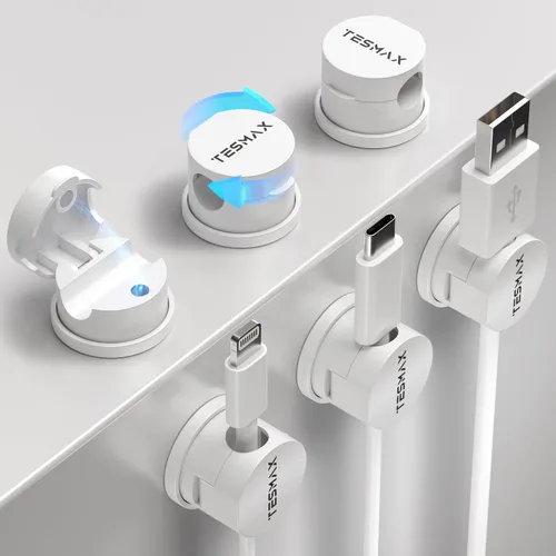 Miniatura 12 de Soporte de Cable Magnético Organizador de Cables con Rotación de 360°, Juego de 6 Clips de Cable [1s Lock] Organizadores de Escritorio Adhesivos