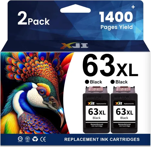 XJI Cartuchos de tinta remanufacturados de repuesto para HP Ink 63XL 63 XL (negro, paquete de 2), para OfficeJet 3830 3833 5222 5255 5258 5260 Envy