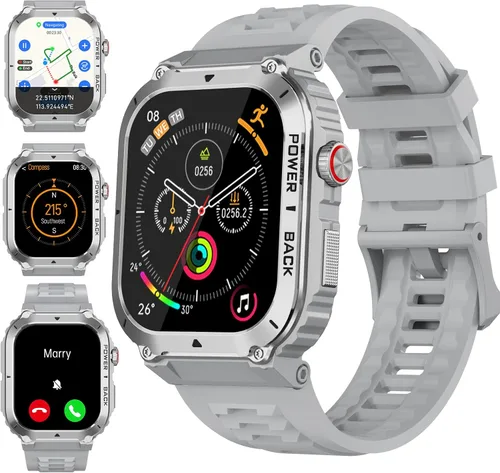 Miniatura 9 de Reloj inteligente para hombre, relojes inteligentes militares con GPS con llamada/texto, monitor de salud (frecuencia cardíaca/spO2/sueño), Negro