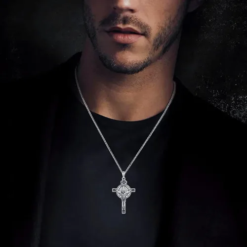 Miniatura 3 de ADMETUS Collar de plata de ley 925 con diseño de santo patrón, collar de amuleto, joyería de cruz para hombre con cadena Rolo de 0.098 in, 22