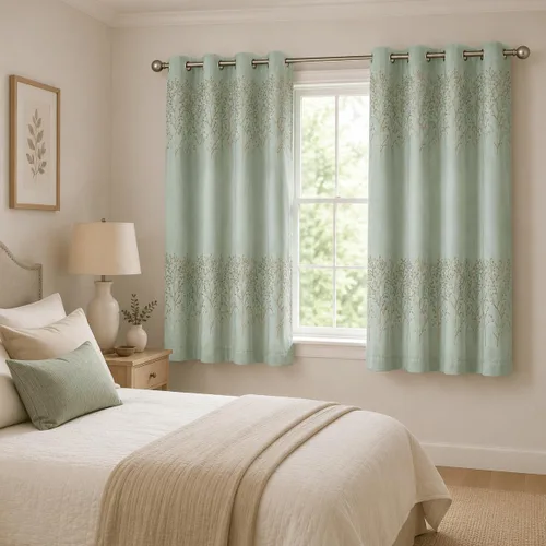 Miniatura 2 de VOGOL - Cortinas de 2 paneles con ramas bordadas de lino sintético con ojales, cortinas para dormitorio/sala de estar, paneles de tratamiento