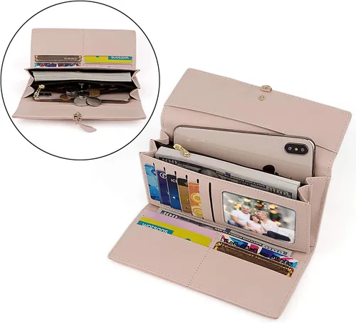 Miniatura 144 de UTO - Cartera pequeña RFID de piel sintética con dije de hoja, cierre de cremallera y tarjetero.