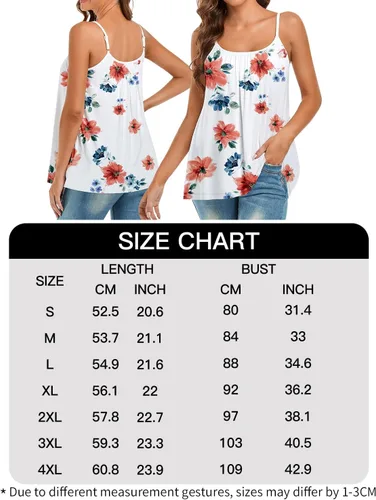 Miniatura 6 de Camiseta sin mangas plisada para mujer con copa de brasier incorporada, casual, fluida, con correa ajustable (S-4XL)