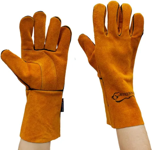 Miniatura 9 de SAFE HANDLER Guantes de soldadura reforzados de cuero para mayor destreza, refuerzo de doble palma, resistentes al calor para hornos, barbacoa