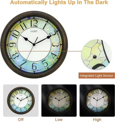 Miniatura 4 de OCEST Reloj de pared iluminado de 13 pulgadas, reloj de pared iluminado silencioso que brilla en la oscuridad, funciona con pilas para dormitorio