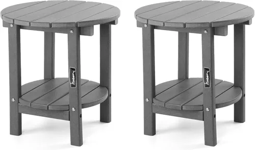 Miniatura 17 de FUNBERRY Mesa auxiliar Adirondack para exteriores, mesas auxiliares de patio de 2 niveles, HDPE para todo tipo de clima para exteriores