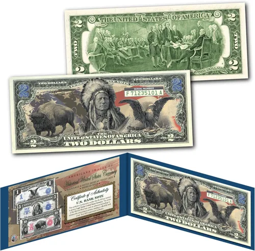 Americana Images Buffalo Bisonte Águila Negra Jefe Nativo Americano Sin Circular Dos Dólares Billete Edición Especial Coleccionable Soporte