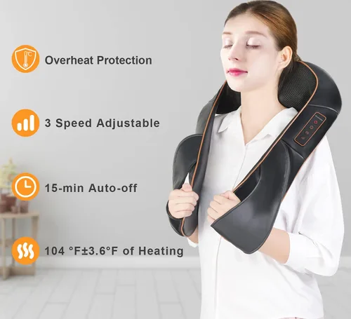 Miniatura 4 de TRIDUCNA Masajeador de cuello y espalda con calor, tejido profundo eléctrico Shiatsu con masaje de amasamiento 3D, 3 niveles de intensidad, alivio
