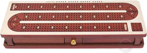 Miniatura 2 de House of Cribbage - Tabla de cuna continua con incrustaciones de madera de arce, madera de sangre, 4 pistas, espacio de almacenamiento separado
