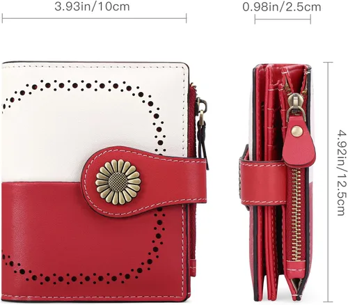 Miniatura 3 de SENDEFN Carteras pequeñas para mujer, con bloqueo RFID, de cuero, plegable, tarjetero con ventana de identificación, 5-rojo y blanco, Cartera