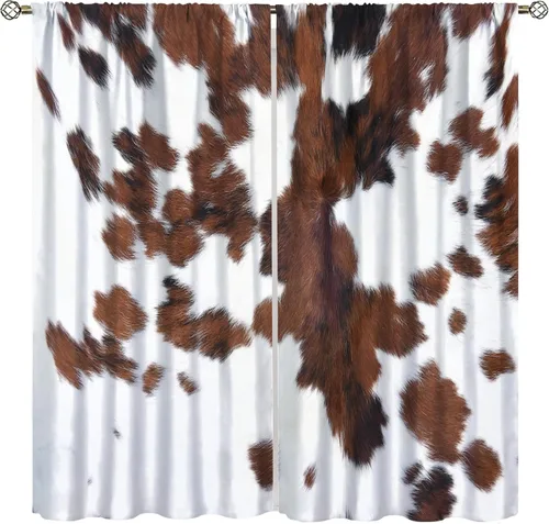 Cortinas con estampado de vaca, cortinas opacas vintage con estampado de piel de animal occidental, color marrón, para dormitorio, sala de estar,