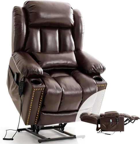 Miniatura 17 de PARKOL Silla reclinable eléctrica para ancianos y personas mayores, sillón reclinable eléctrico de cuero transpirable con masaje por vibración