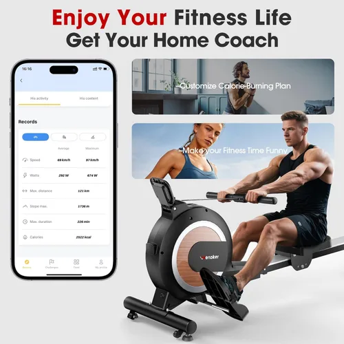 Miniatura 8 de Wenoker Rowing Machine for Home, Magnetic Rower Machine, 350 LB Weight Capacity, 16-Level Silent Resistance Row Machine for Gym Exercise Full-Body