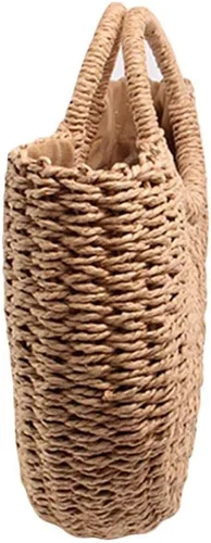 Miniatura 6 de Bolsa de paja para mujer bolsa de playa de paja de verano grande tejida redonda asa de mano Hobo Natural Rattan Travel Beige talla única