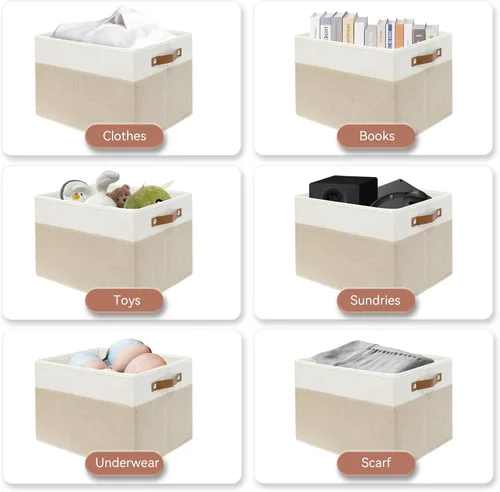 Miniatura 4 de SNWDN Paquete de 6 cestas de almacenamiento de tela para organizar contenedores plegables de tela con asas para organización del hogar y la oficina