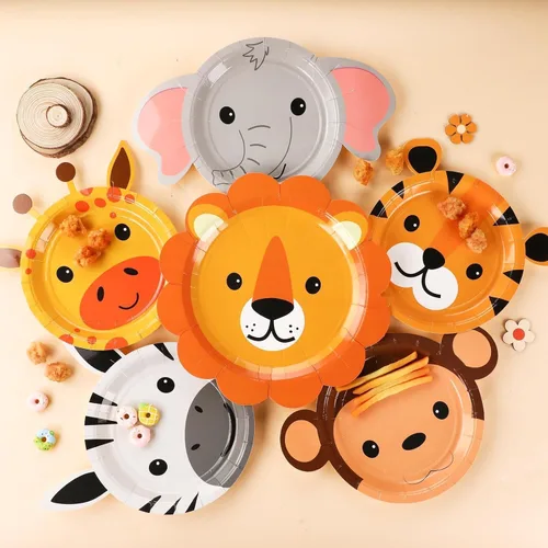 Miniatura 4 de 60 platos de papel para fiesta de safari en la selva, platos desechables en forma de animales, platos de fiesta temática de safari, platos de fiesta