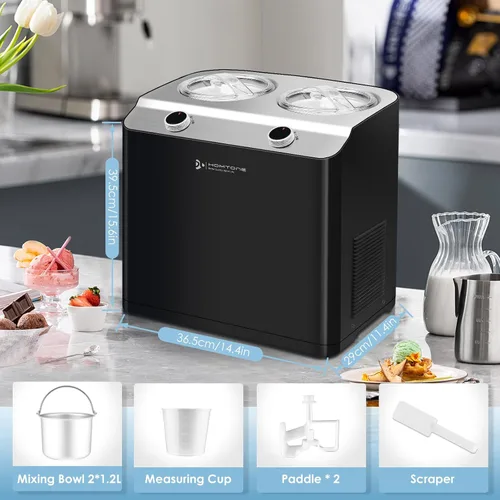 Miniatura 8 de Homtone Máquina de helados de 2 sabores, compresor automático de helados con 2 cuencos, 2.6 cuartos de galón (2 x 1.3 qt) de mayor capacidad