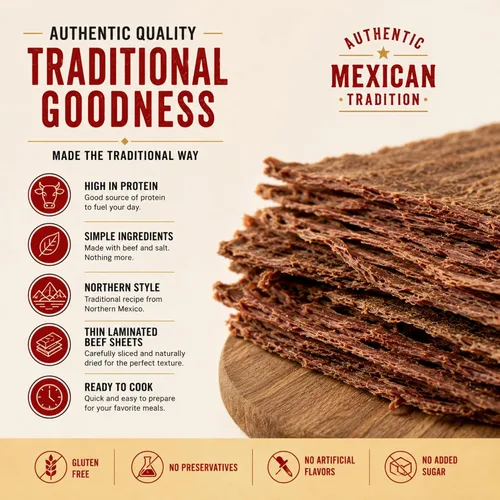 Miniatura 4 de La Norteñita Machacado Carne Seca Laminada 8.82 oz Jerk Bocadillos de carne con alto contenido de proteínas, auténtico sabor norteño, aperitivos
