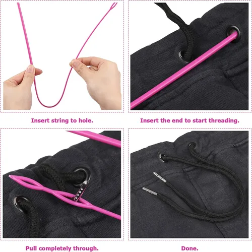 Miniatura 5 de 10 cordones de cordón con fácil Threaders, reemplazo de cadena de sudadera con capucha con enhebradores de cordón flexible rosa para pantalones