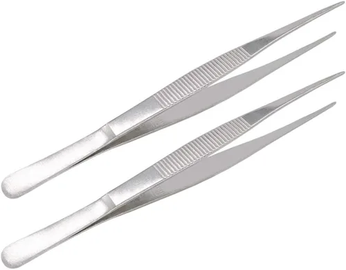 Miniatura 5 de Pinzas de acero inoxidable de 5-1/2 pulgadas con punta dentada recta, pinzas multiusos para reparación de manualidades, paquete de 2