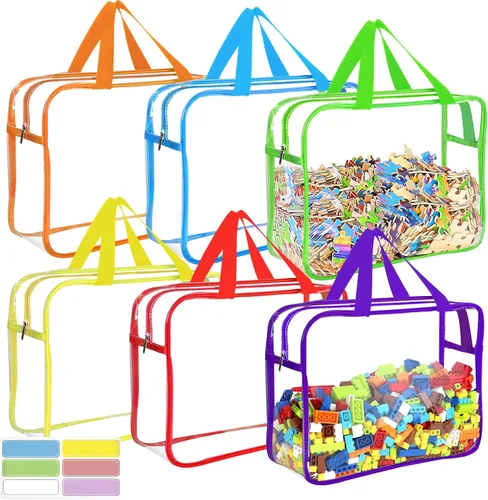 Miniatura 8 de 6 Paquetes de Bolsas Grandes para Almacenamiento de Juguetes con Etiquetas, Bolsas Transparentes Reutilizables de PVC para Juegos de Mesa, Bolsas