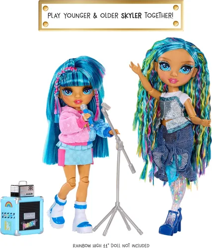 Miniatura 4 de Rainbow High Jr High Rock Band - Skyler, muñeca de moda azul de 9 pulgadas con micrófono más soporte y amplificador, personalizable con calcomanías