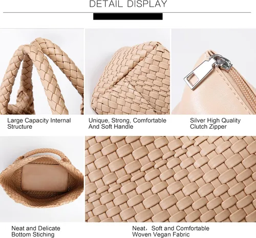 Miniatura 5 de Queenoris Bolso tejido para mujer, bolso de mano de cuero vegano grande para verano, playa, viaje, bolso y bolso retro hecho a mano