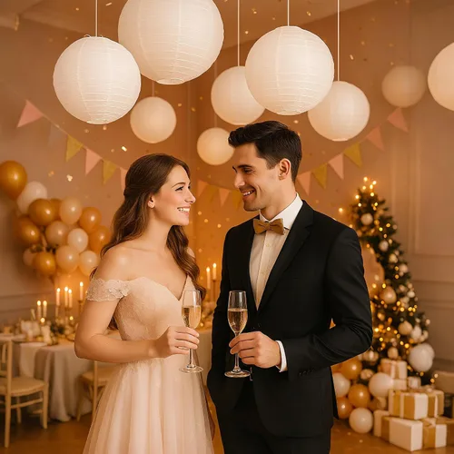 Miniatura 4 de 10 linternas de papel blanco chinas, japonesas, decorativas, redondas, colgantes, de 12 pulgadas, para San Valentín, aniversario, boda, graduación