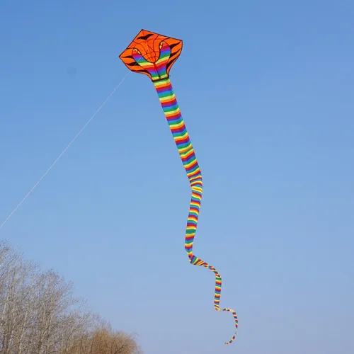 Miniatura 4 de Besra Cometa grande de serpiente cobra de 52 pies, colorida cometa de serpiente de cascabel con colas largas, deportes divertidos al aire libre