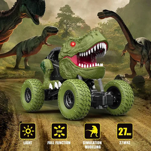 Miniatura 2 de Auto de dinosaurio a control remoto para niños y niños, camión de dinosaurio de control remoto todo terreno de 2.4Ghz con luz, recargable 4WD