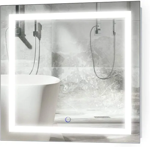 Krugg Espejo de baño LED cuadrado de 24 x 24 pulgadas | Espejo de tocador iluminado incluye atenuador y desempañador | Montaje en pared vertical u