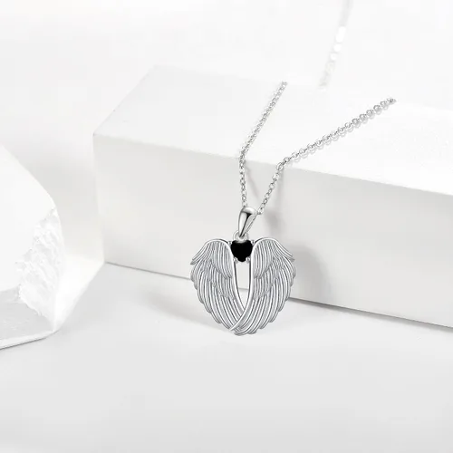 Miniatura 2 de YFN Collar de alas de ángel de plata de ley 925 con colgante de alas de ángel de la guarda, collar de piedra natal para mujeres y niñas, regalos