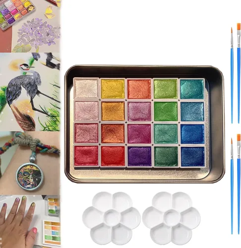 Miniatura 8 de Juego de pintura de acuarela de 20 colores, juego de pintura de acuarela metálica, pintura de acuarela nacarada, pintura de acuarela con purpurina