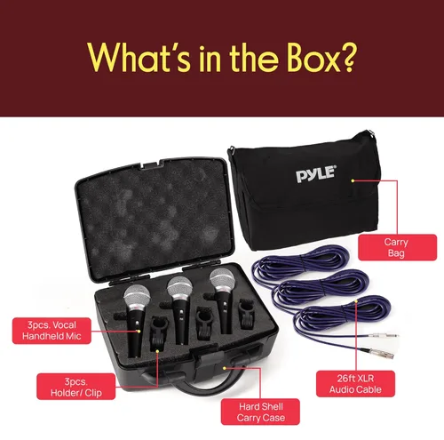 Miniatura 6 de Pyle Kit de micrófono dinámico profesional de 3 piezas, micrófono cardioide unidireccional vocal de mano con funda de transporte rígida y bolsa