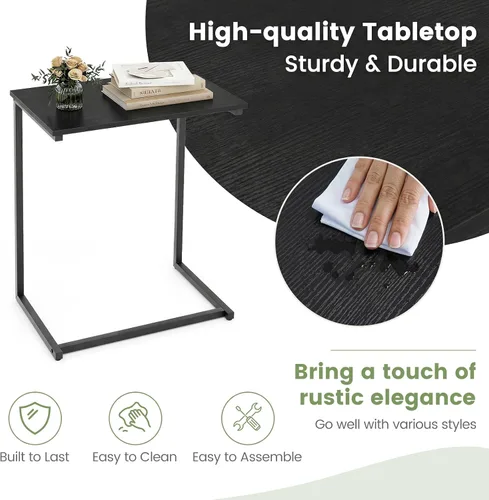 Miniatura 9 de Tangkula C-Shaped End Table, Vintage Accent Couch Table with Heavy-Duty Metal Frame for Coffee/Snacks/Laptop, 26.5" Side Table for Bed, Sofa