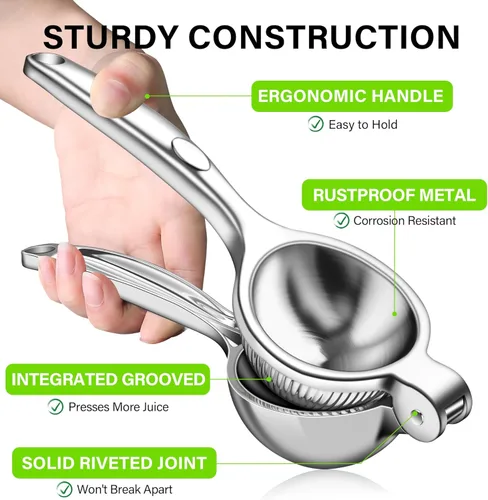 Miniatura 2 de Vakoo Exprimidor de limón – Exprimidor manual de cítricos de metal resistente al óxido para limón y lima, prensa sin esfuerzo, color plateado