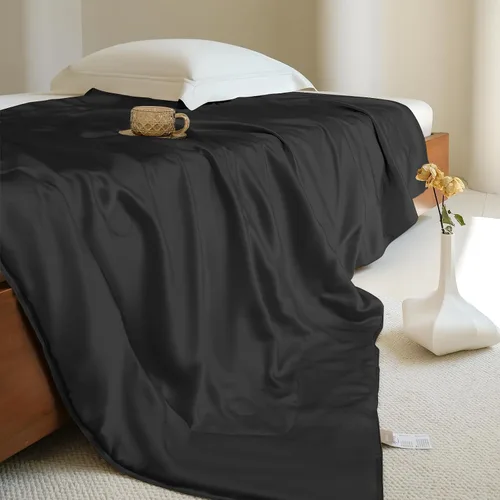 THXSILK Manta de Seda, 100% Seda Mulberry Manta Tipo Throw Refrescante, Suave y Ligera para Dormitorio, Sofá, Viajes, Para Todas las Temporadas Negro