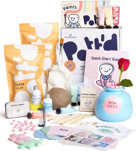 Pott'd Arcilla que se Seca al Aire para Adultos Edición Especial Noche de Cita. Kit de Cerámica Casera para Principiantes para Adultos. Kit de