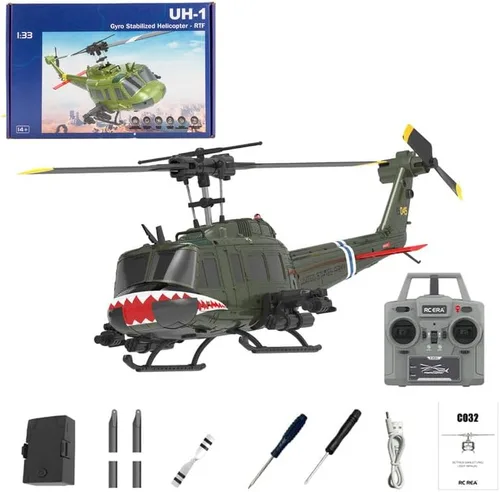 Miniatura 17 de Helicóptero RC 1/48 para adultos, RC ERA C032 UH-1 Huey 2.4G 6CH Gyro estabilizado aeronave de control remoto con retención de altitud y flujo