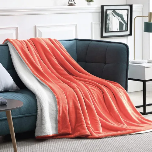 Miniatura 9 de Walensee Manta de Forro Polar Sherpa (Tamaño Individual 60"x80" Coral) Manta Afelpada Peluda Súper Suave Reversible de Microfibra y Franela