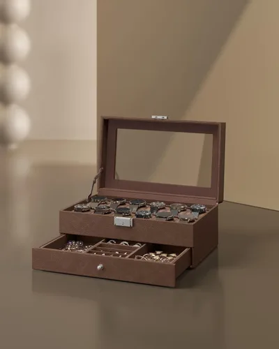 Miniatura 49 de SONGMICS Caja de reloj, organizador de 20 ranuras para reloj con tapa de vidrio grande, almohadas extraíbles, cerradura de metal, regalo para seres