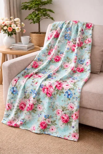 Miniatura 6 de Serafina Home Manta floral de vellón de terciopelo primaveral: jardín de rosas de flores rosas, azules, verdes en un diseño colorido suave
