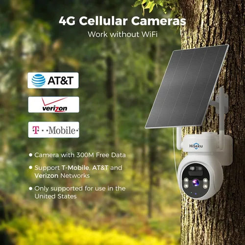 Miniatura 4 de Hiseeu - Cámara de seguridad celular 4G LTE con energía solar, cámara de seguridad inalámbrica para exteriores sin WiFi, 24/7, detección de blanco-1