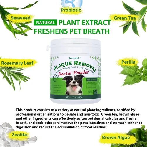 Miniatura 3 de Petstoral Polvo dental natural para perros, cuidado dental para perros, removedor de placa y tratamiento para el mal aliento, encías saludables