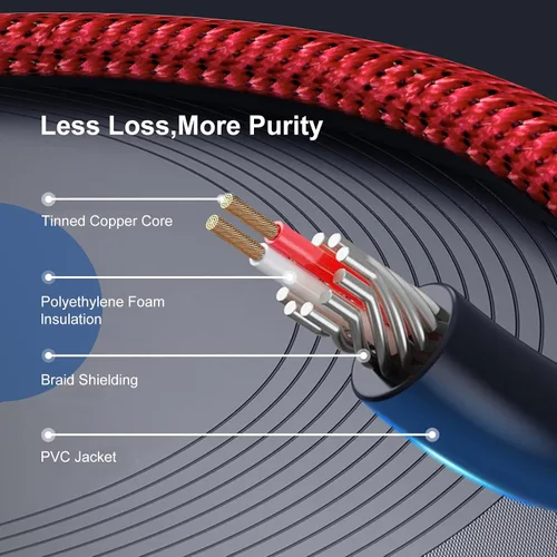 Miniatura 6 de MOSWAG Cable RCA, adaptador de audio estéreo macho de 0.138 in a 2RCA macho, doble blindado, chapado en oro, cable coaxial trenzado de nailon AUX