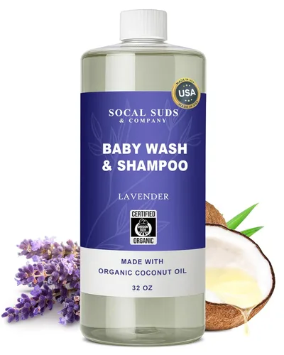 SoCal Suds & Company Champú orgánico 2 en 1 para bebés y gel de baño de Castile Soap - Jabón de Castilla - Jabón corporal suave y champú para pieles