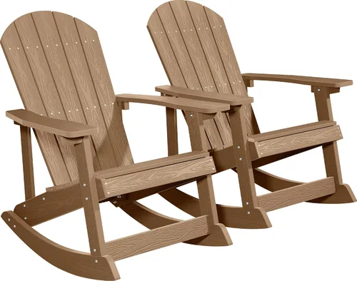 Miniatura 13 de YEFU Mecedora para exteriores, mecedora Adirondack, silla mecedora de patio con respaldo ancho, silla mecedora de gran tamaño con aspecto de madera