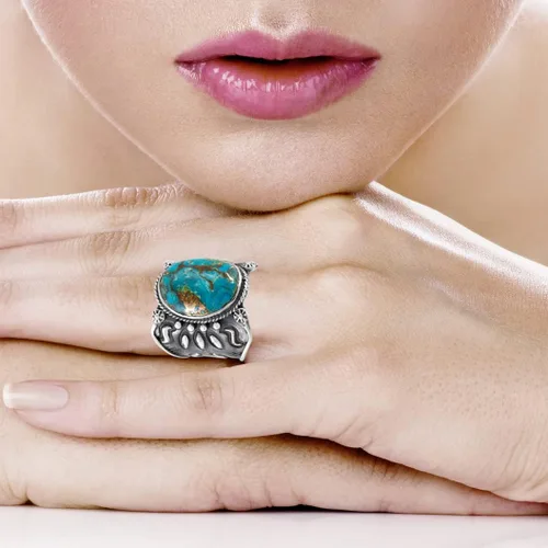 Miniatura 2 de Anillo de plata de ley con turquesa auténtica (color seleccionado)