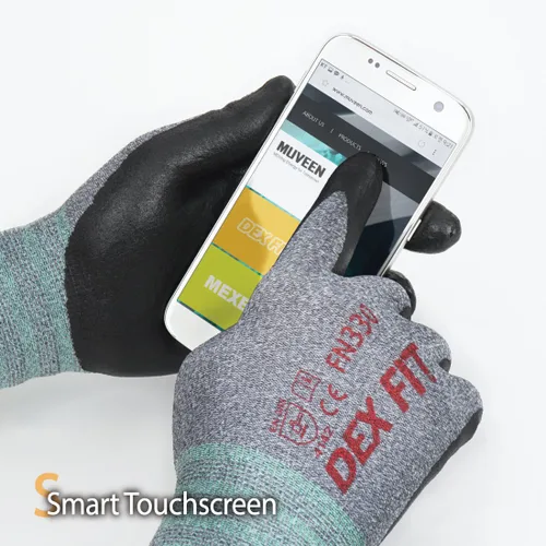 Miniatura 7 de DEX FIT FN330 - Guantes de trabajo de nitrilo, ajuste elástico 3D, agarre potente, táctil inteligente, recubierto de espuma resistente, fino y Gris